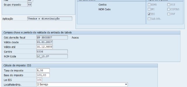 ISS de SD com retenção - cadastro J1BTAX